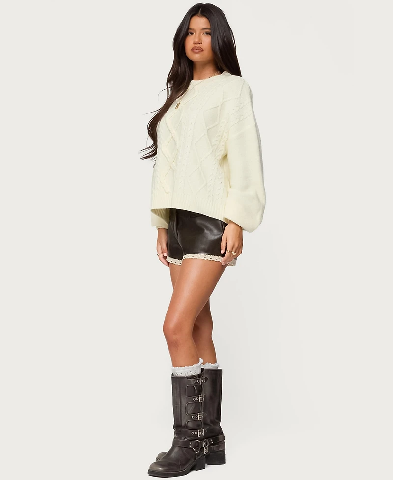 Edikted Women's Braided Cable Knit Oversized Sweater