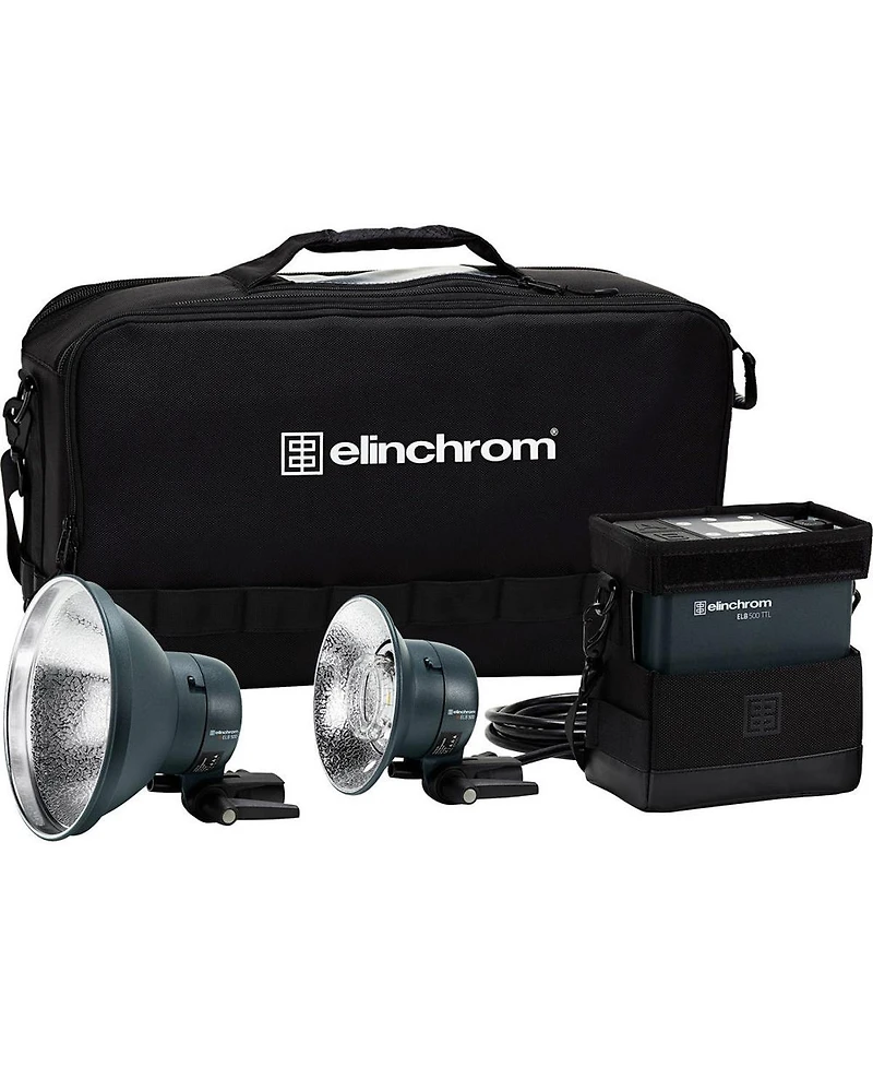 Elinchrom Elb 500 Ttl Dual To Go Kit, Includes 2x Elb 500 Flash Head, 7" and 5.3" Reflector, Charger, Battery, Snappy Carry Bag with Shoulde