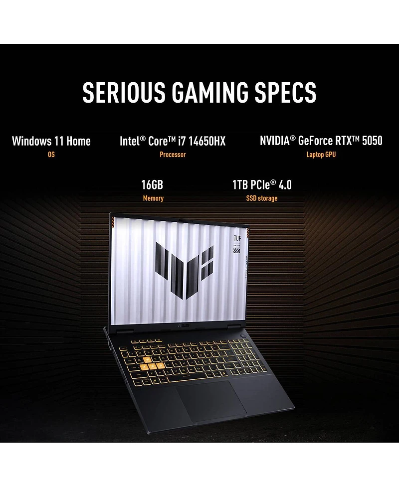 Asus Tuf Gaming F16 FX608JHR 16" Wuxga 165Hz Gaming Laptop, Intel Core i7-14650HX 2.2GHz, 16GB Ram, 1TB Ssd, Nvidia GeForce Rtx 5050 8GB, Windows