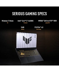 Asus Tuf Gaming F16 FX608JHR 16" Wuxga 165Hz Gaming Laptop, Intel Core i7-14650HX 2.2GHz, 16GB Ram, 1TB Ssd, Nvidia GeForce Rtx 5050 8GB, Windows