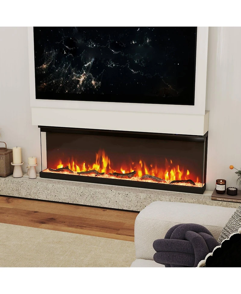 50" Wide 3-Sided Electric Fireplace Insert 750with 1200W Recessed Wall-Mounted Heater