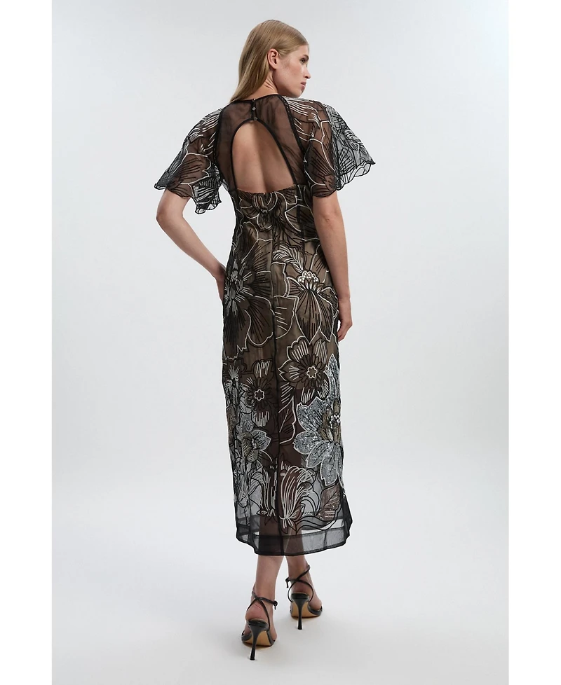 Karen Millen Women's Sequin Organdie Woven Maxi Dress