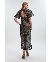 Karen Millen Women's Sequin Organdie Woven Maxi Dress