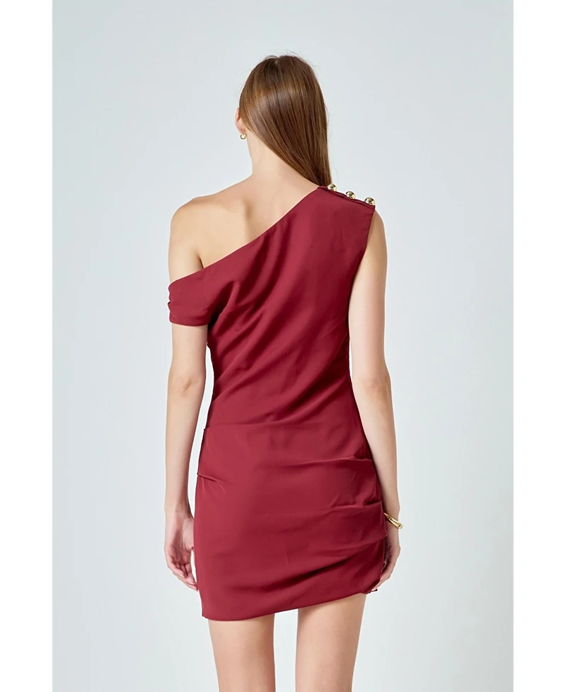 endless rose Women's One Shoulder Accent Mini Dress