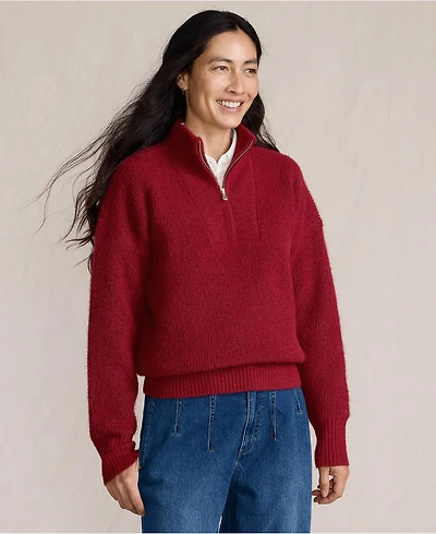 Lands' End Women's Fuzzy Wedged Quarter Zip Sweater