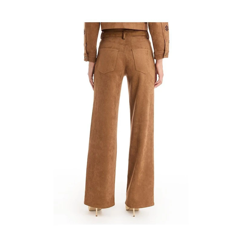 The Noli Shop Women's Kaia Suede High Rise Jean - Cognac