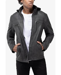 Xray Men's Pu Leather Jacket With Hood And Faux Shearling Lining