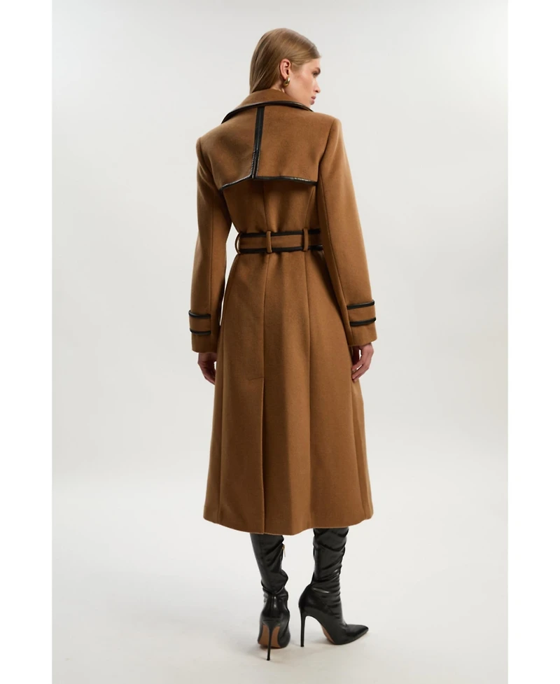 Karen Millen Women's Wool Pu Belted Midi Coat