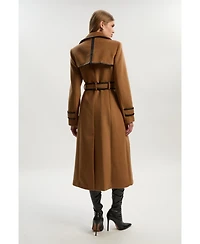Karen Millen Women's Wool Pu Belted Midi Coat