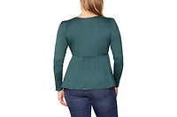 Kiyonna Women's Plus Rylan Long Sleeve Square Neck Ruched Top
