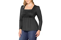 Kiyonna Women's Plus Rylan Long Sleeve Square Neck Ruched Top