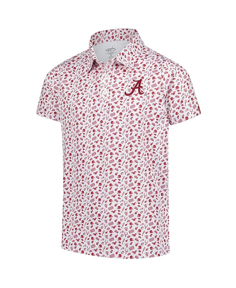 Garb Big Boys and Girls Crimson Alabama Tide Tom Allover Print Performance Polo Shirt