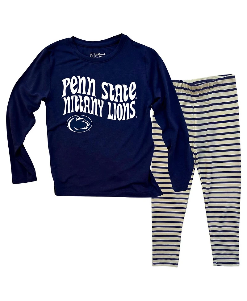 Wes & Willy Baby Boys and Girls 2-Piece Penn State Nittany Lions Long Sleeve Top Striped Tri-Blend Leggings Set
