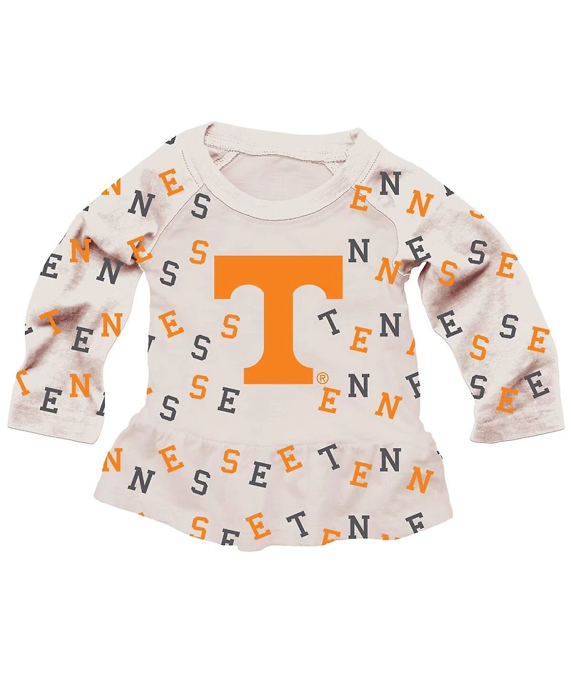 Wes & Willy Girls Toddler 2-Piece Oatmeal Tennessee Volunteers Ruffle Raglan Long Sleeve T-Shirt and Leggings Set