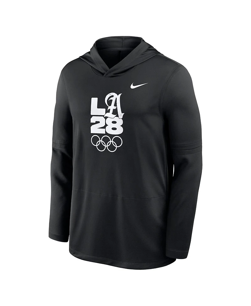Nike Men's Black LA28 Summer Lightweight Dri-fit Long Sleeve Hoodie T-Shirt