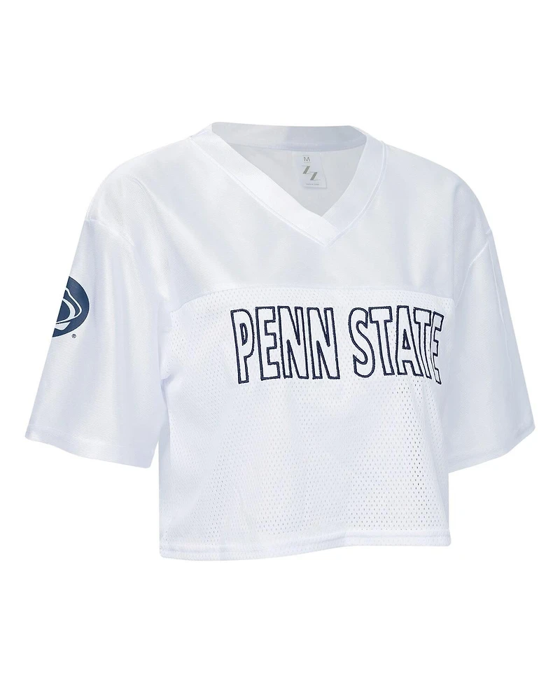 ZooZatz Women's White Penn State Nittany Lions Mesh Cropped V-Neck T-Shirt