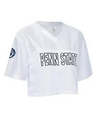 ZooZatz Women's White Penn State Nittany Lions Mesh Cropped V-Neck T-Shirt