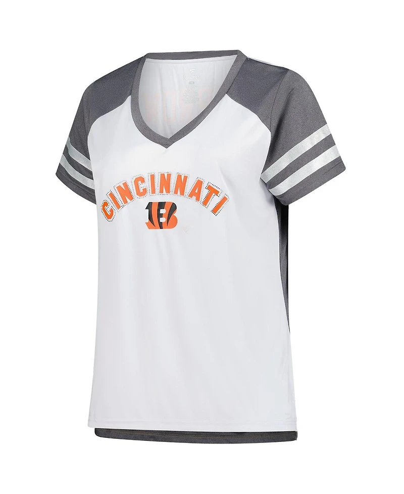 Fanatics Women's Joe Burrow White Cincinnati Bengals Plus Bling Raglan V-Neck T-Shirt