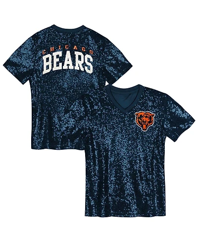 Outerstuff Big Girls Navy Chicago Bears Wordmark Sequin V-Neck Top