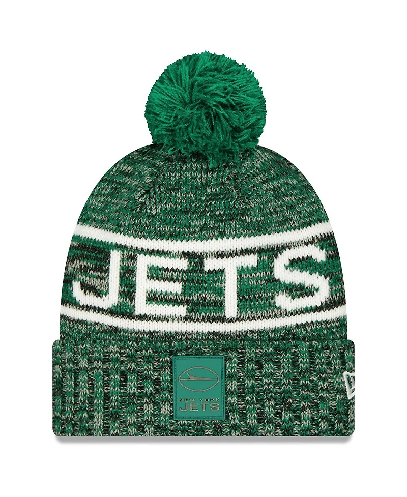 New Era Men's Green New York Jets 2025 Sideline Cold Weather Cuffed Pom with Knit Hat