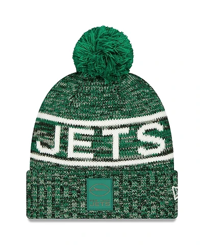 New Era Men's Green New York Jets 2025 Sideline Cold Weather Cuffed Pom with Knit Hat