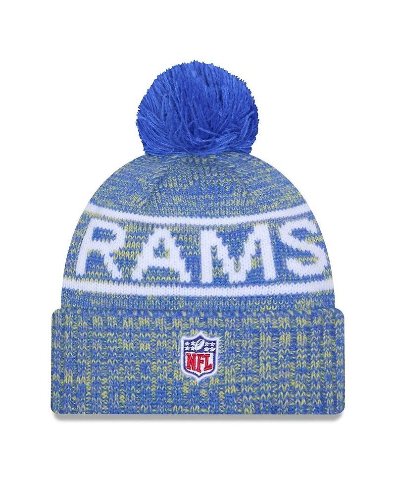 New Era Men's Royal Los Angeles Rams 2025 Sideline Cold Weather Cuffed Pom with Knit Hat