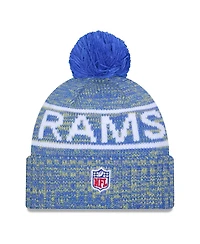 New Era Men's Royal Los Angeles Rams 2025 Sideline Cold Weather Cuffed Pom with Knit Hat