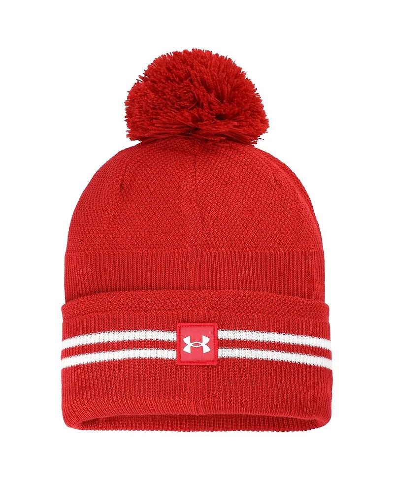 Under Armour Men's Red Wisconsin Badgers Throwback Drive Cuffed Pom with Knit Hat