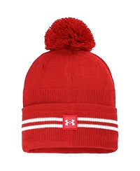 Under Armour Men's Red Wisconsin Badgers Throwback Drive Cuffed Pom with Knit Hat