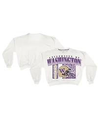 Pressbox Women's White Washington Huskies Oversized Janice Retro Waist-Length Sweatshirt