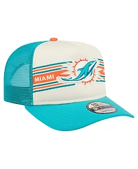 New Era Men's Cream/Aqua Miami Dolphins Banner A-Frame 9FIFTY Trucker Snapback Hat