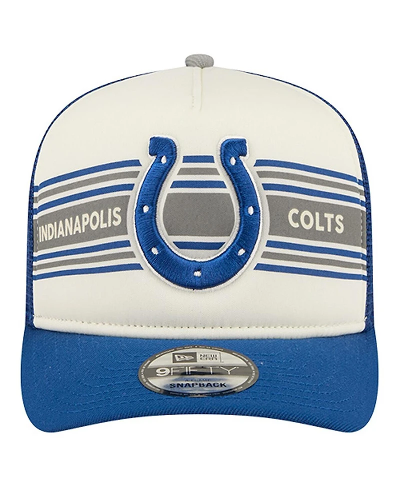 New Era Men's Cream/Royal Indianapolis Colts Banner A-Frame 9FIFTY Trucker Snapback Hat