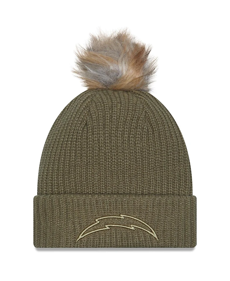 New Era Women's Dark Green Los Angeles Chargers 2025 Salute to Service Cuffed Pom with Knit Hat