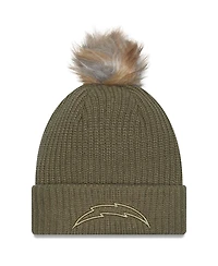 New Era Women's Dark Green Los Angeles Chargers 2025 Salute to Service Cuffed Pom with Knit Hat