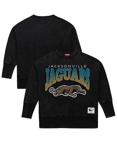 Mitchell & Ness Women's Black Jacksonville Jaguars Delineate Mineral Wash Crewneck Sweatshirt