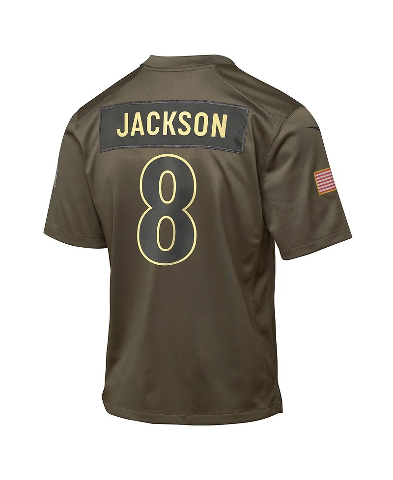 Nike Big Boys and Girls Lamar Jackson Olive Baltimore Ravens 2025 Salute to Service Game Jersey