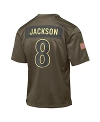 Nike Big Boys and Girls Lamar Jackson Olive Baltimore Ravens 2025 Salute to Service Game Jersey