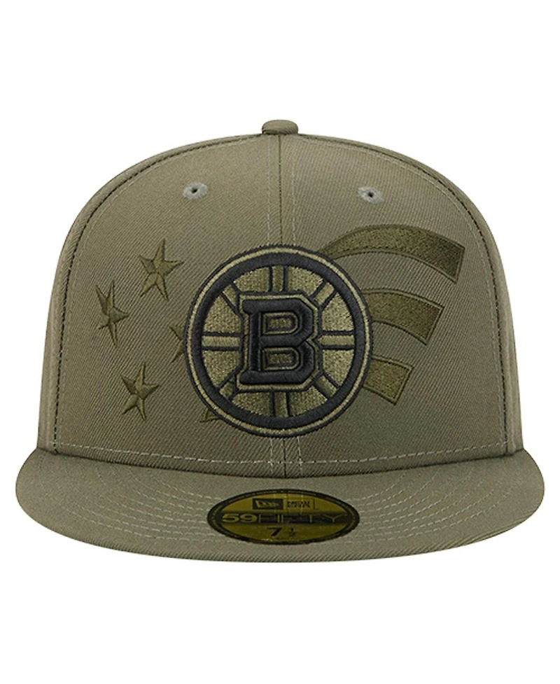 New Era Men's Olive Boston Bruins Military Appreciation Flag 59FIFTY Fitted Hat