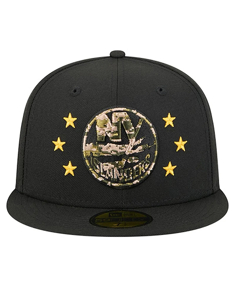 New Era Men's Black York Islanders Military Appreciation Digital Camo Stars 59FIFTY Fitted Hat