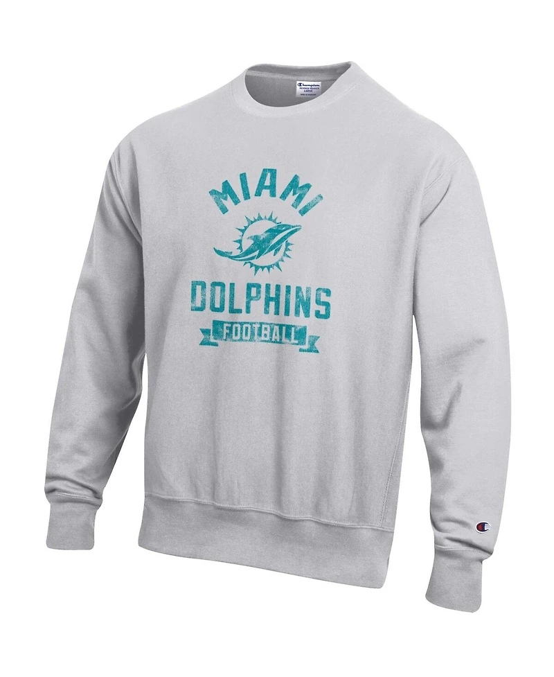 Champion Men's Heather Gray Miami Dolphins Reverse Weave Fleece Pullover Sweatshirt
