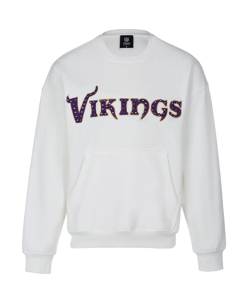 Cuce Women's White Minnesota Vikings Chenille Jeweled Sweatshirt