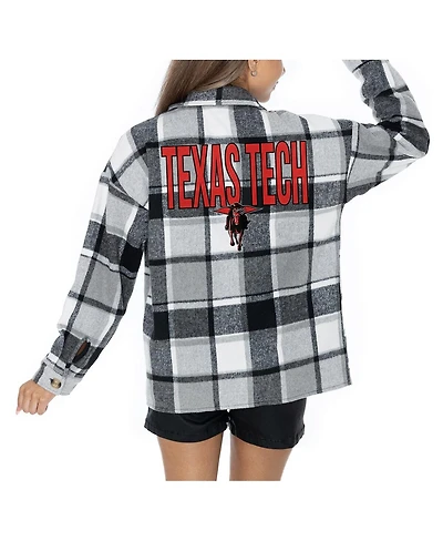 Gameday Couture Women's Grey Texas Tech Red Raiders Long Sleeve Brushed Plaid Button-Up Overshirt Jacket