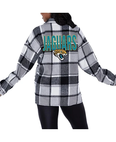 Gameday Couture Women's Gray Jacksonville Jaguars Fieldside Fun Plaid Button-Up Overshirt