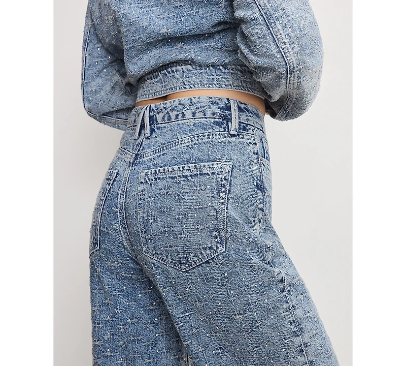 Good American Women's Wide Leg Mid-Rise Denim Jeans, Regular and Plus