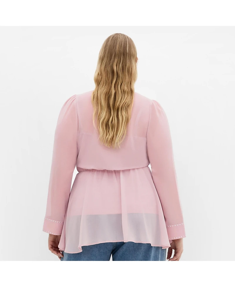 City Chic Plus Kara Stud Tie Neck Top