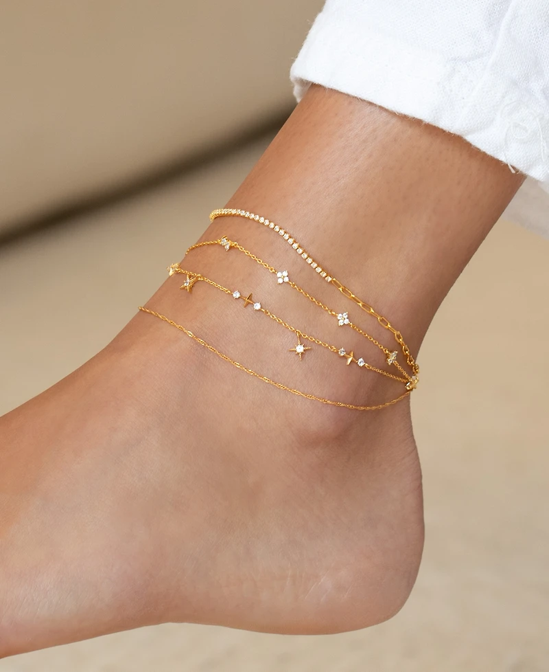 Girls Crew Crystal Shimmer Gold Plated Blossom Anklet
