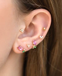 Girls Crew Crystal Gold Plated Teeny Tiny Flower Stud Earrings