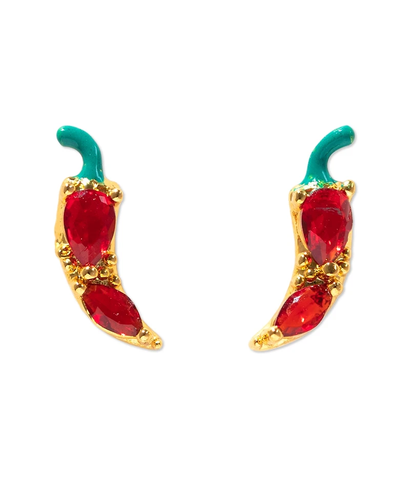 Girls Crew Crystal Gold Plated Red Hot Chili Pepper Stud Earrings