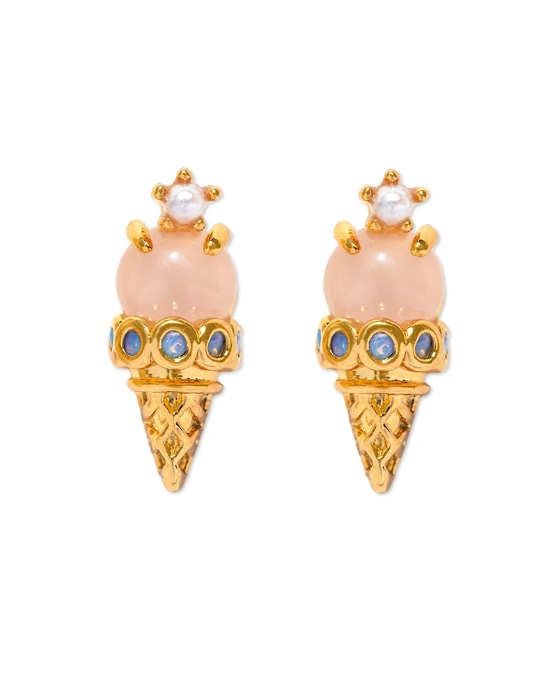 Girls Crew Crystal Gold Plated Ice Cream Shop Stud Earrings