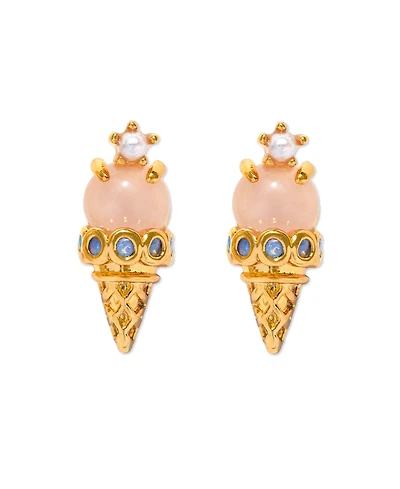 Girls Crew Crystal Gold Plated Ice Cream Shop Stud Earrings